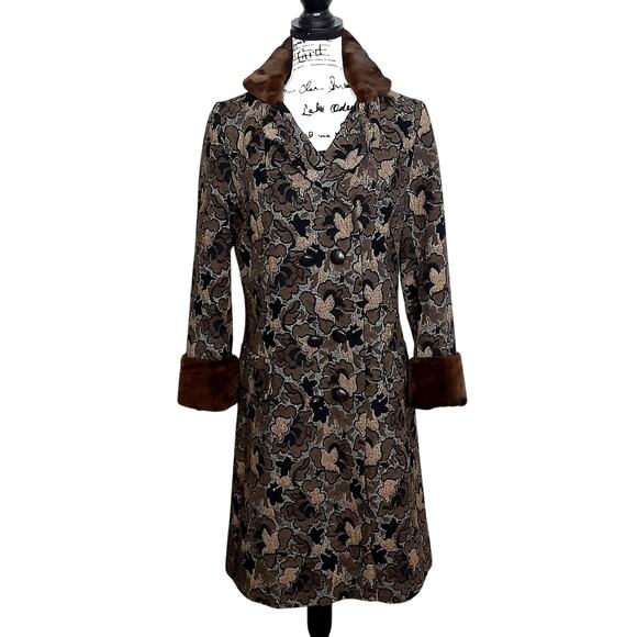 Vintage 70s Penny Lane FUR Mod Carpet Coat Sheared Beaver Damask Tapestry Hippie - Picture 2 of 16